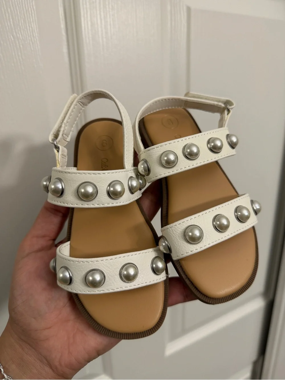 Cat & Jack White Studded Strap Sandals - NEVER WORN
